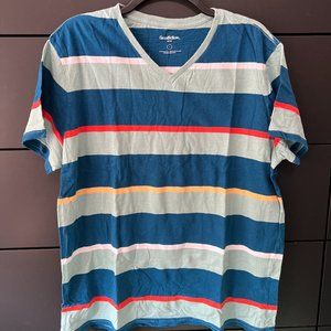 Men's Goodfellow & Co Blue Striped V-Neck T-Shirt Used Large